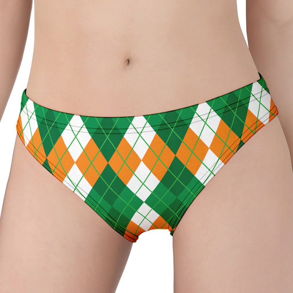 Green Orange And White Argyle Print Women's Panties