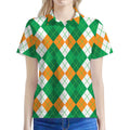 Green Orange And White Argyle Print Women's Polo Shirt