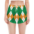 Green Orange And White Argyle Print Women's Split Running Shorts
