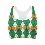 Green Orange And White Argyle Print Women's Sports Bra