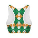 Green Orange And White Argyle Print Women's Sports Bra