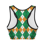 Green Orange And White Argyle Print Women's Sports Bra