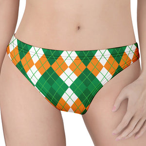 Green Orange And White Argyle Print Women's Thong