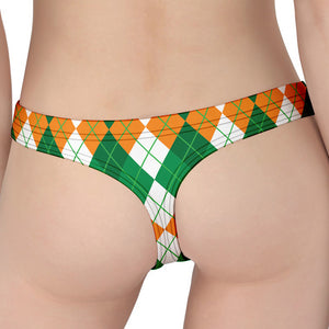 Green Orange And White Argyle Print Women's Thong