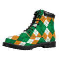 Green Orange And White Argyle Print Padded Collar Lace Up Boots