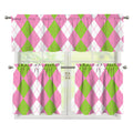 Green Pink And White Argyle Print 3 Piece Kitchen Curtains