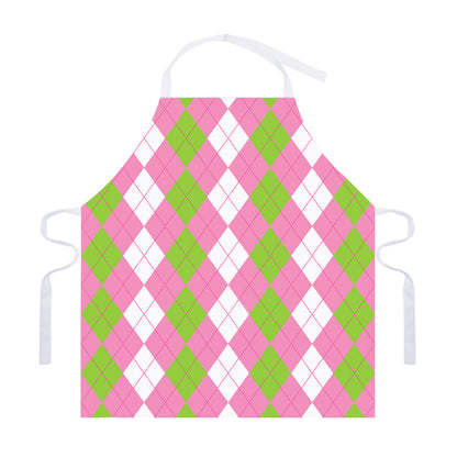 Green Pink And White Argyle Print Adjustable Apron