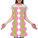 Green Pink And White Argyle Print Adjustable Apron