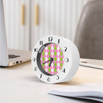 Green Pink And White Argyle Print Alarm Clock