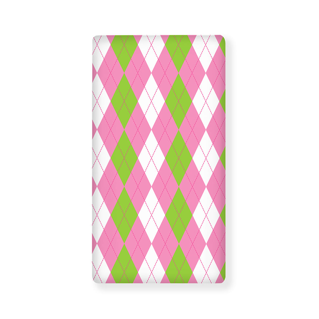 Green Pink And White Argyle Print Baby Crib Sheet