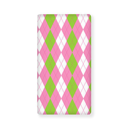 Green Pink And White Argyle Print Baby Crib Sheet