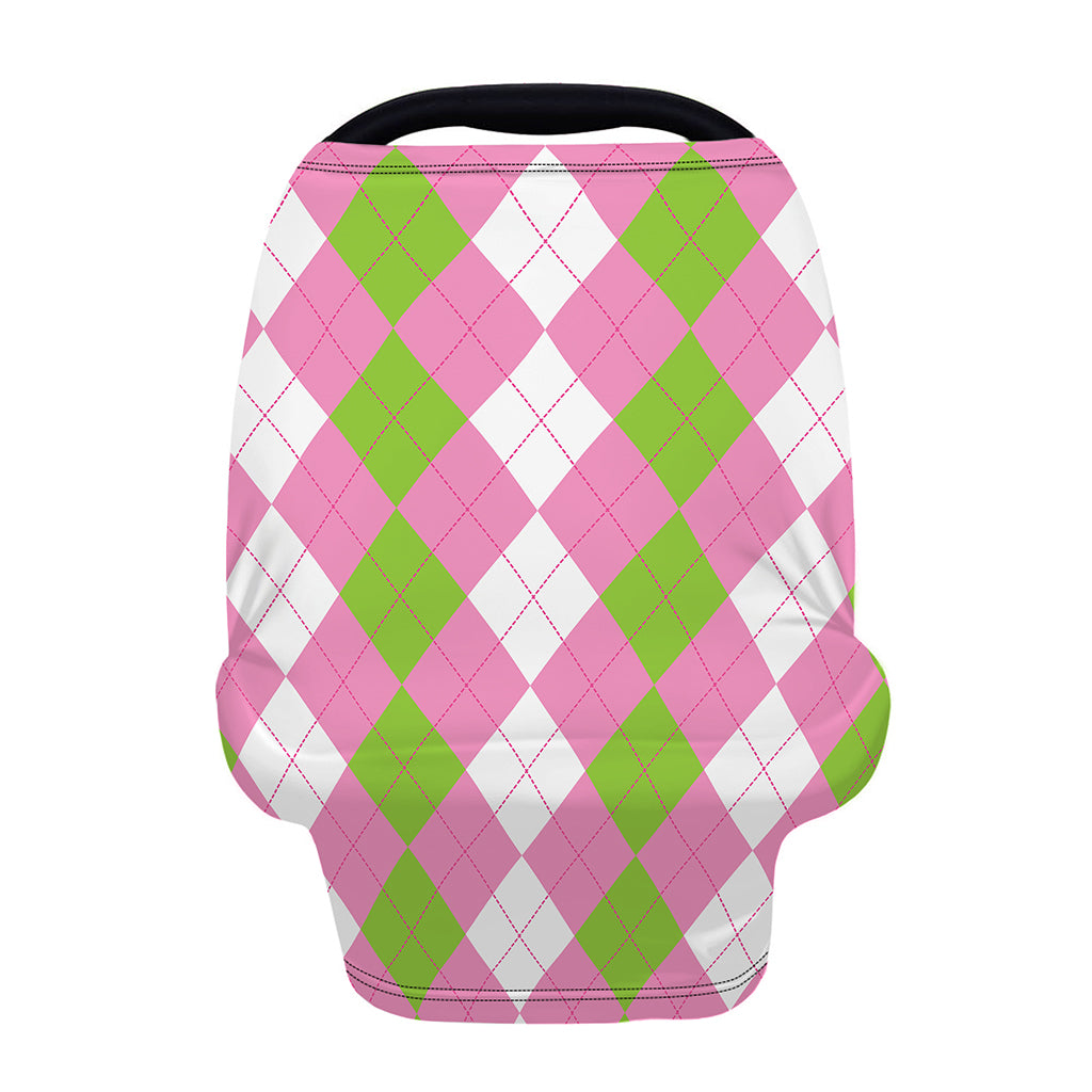 Green Pink And White Argyle Print Baby Seat Cover