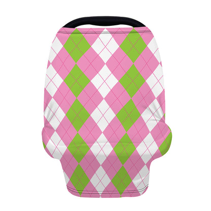 Green Pink And White Argyle Print Baby Seat Cover