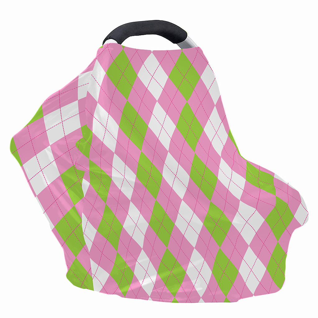 Green Pink And White Argyle Print Baby Seat Cover