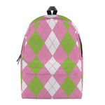 Green Pink And White Argyle Print Backpack