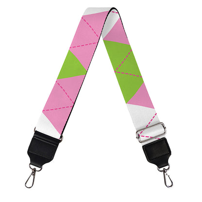 Green Pink And White Argyle Print Bag Strap