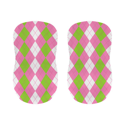 Green Pink And White Argyle Print Bar Stool Covers