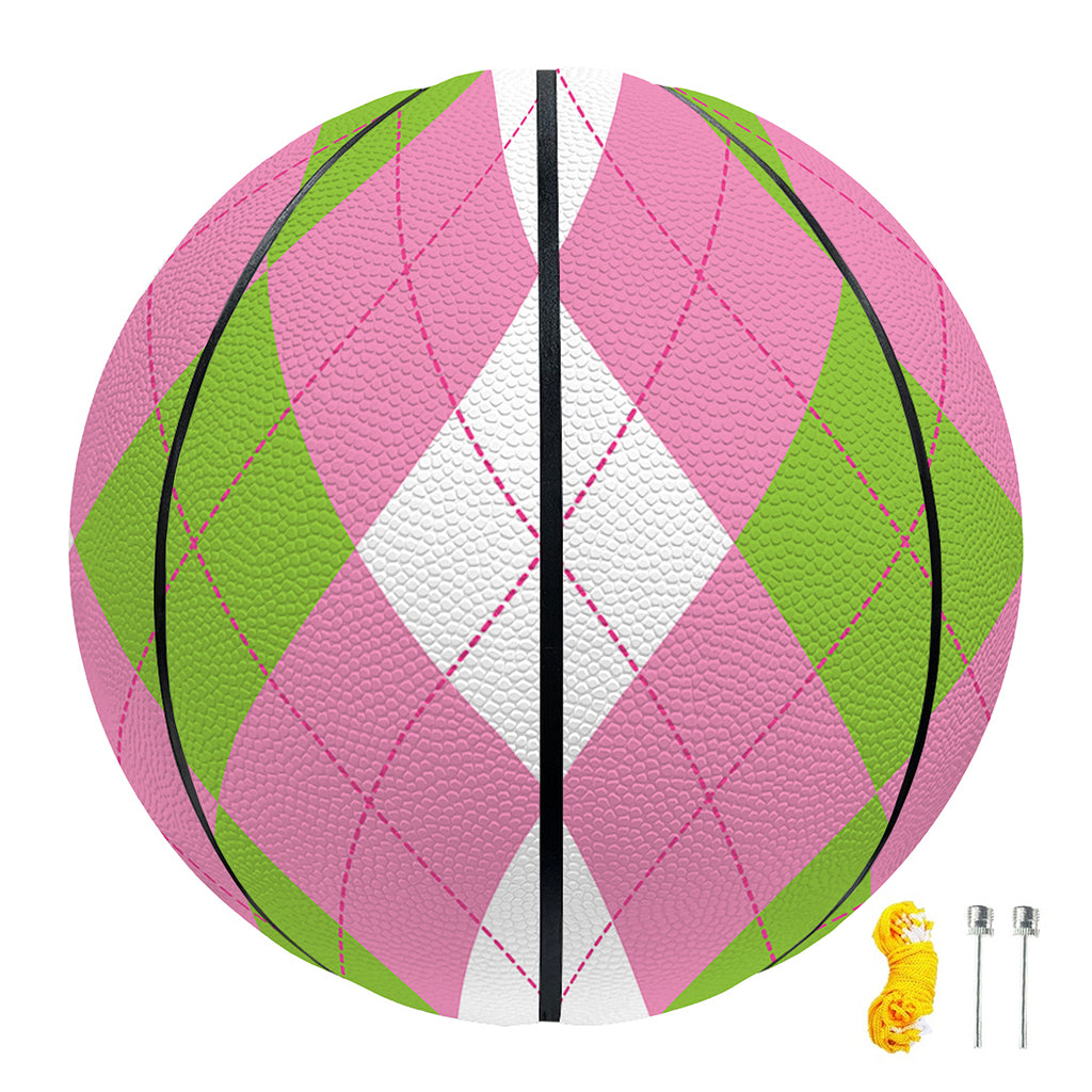 Green Pink And White Argyle Print Basketball