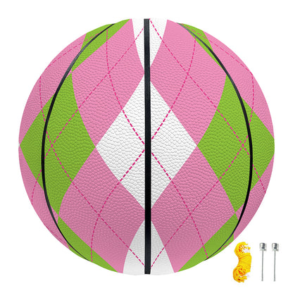 Green Pink And White Argyle Print Basketball