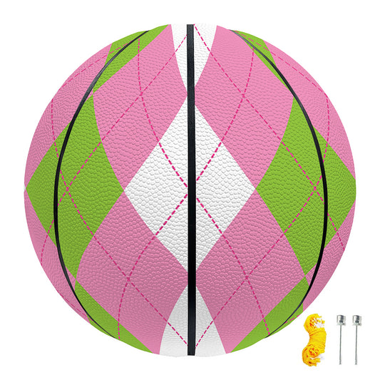 Green Pink And White Argyle Print Basketball