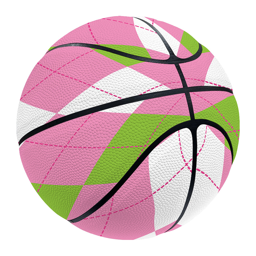 Green Pink And White Argyle Print Basketball