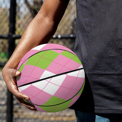 Green Pink And White Argyle Print Basketball