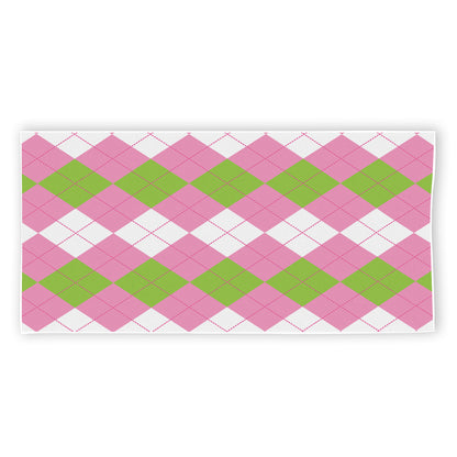 Green Pink And White Argyle Print Beach Towel