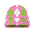 Green Pink And White Argyle Print Beanie