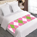 Green Pink And White Argyle Print Bed Runner