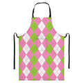 Green Pink And White Argyle Print Bib Apron With Pocket
