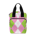 Green Pink And White Argyle Print Bible Tote Bag