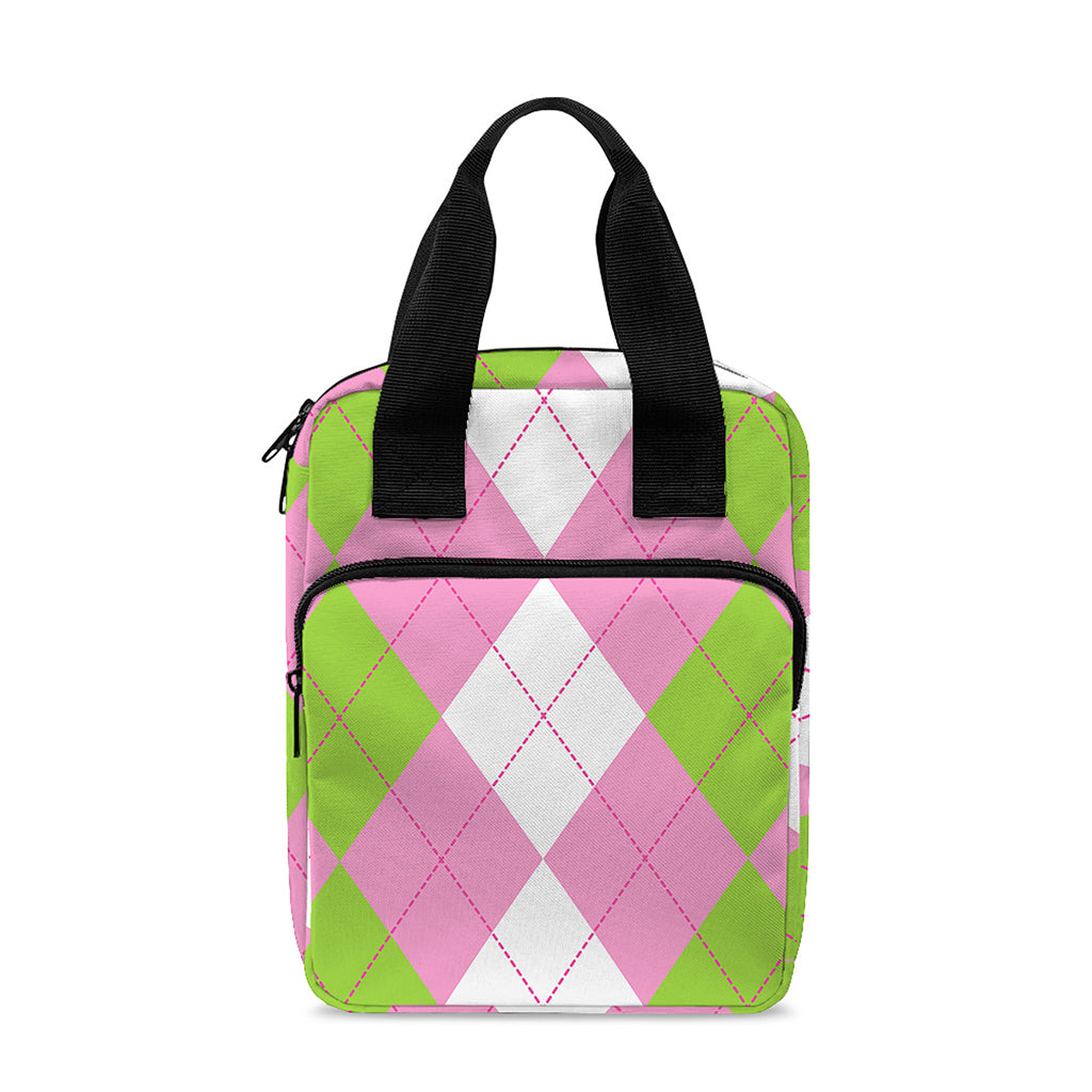 Green Pink And White Argyle Print Bible Tote Bag
