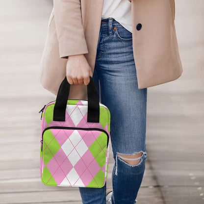 Green Pink And White Argyle Print Bible Tote Bag