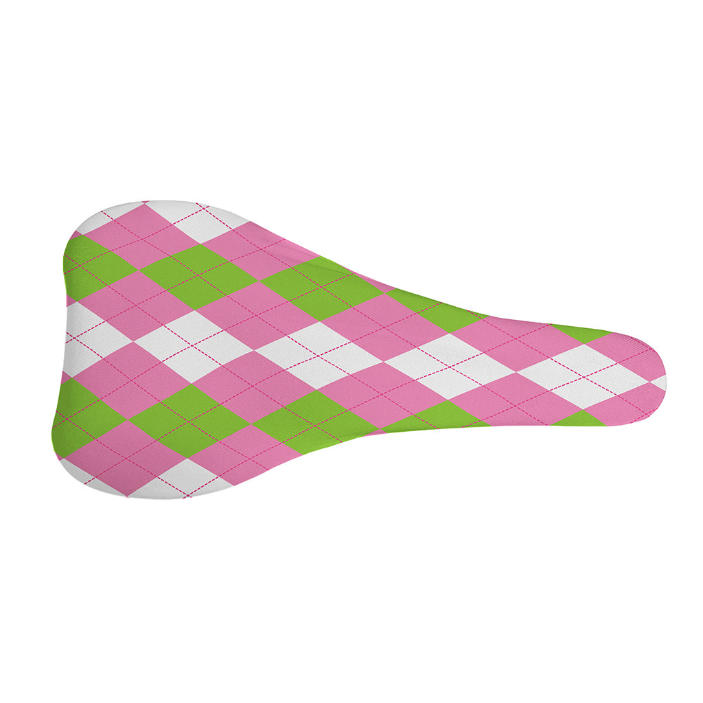 Green Pink And White Argyle Print Bicycle Seat Cover