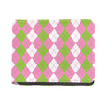 Green Pink And White Argyle Print Bifold Wallet