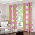Green Pink And White Argyle Print Dimout Grommet Curtains