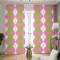 Green Pink And White Argyle Print Dimout Pencil Pleat Curtains