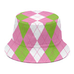Green Pink And White Argyle Print Bucket Hat