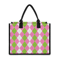 Green Pink And White Argyle Print Canvas Tote Bag