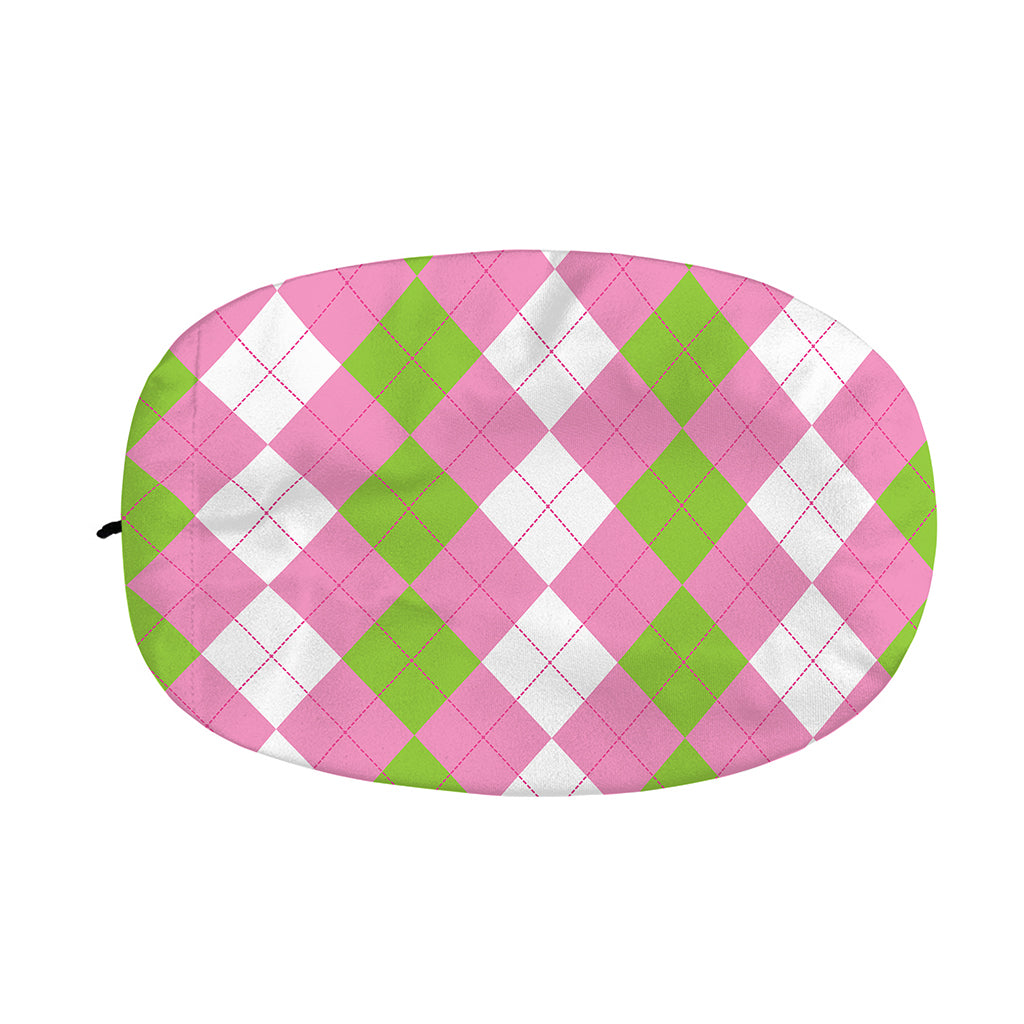 Green Pink And White Argyle Print Car Side Mirror Covers