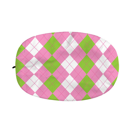Green Pink And White Argyle Print Car Side Mirror Covers