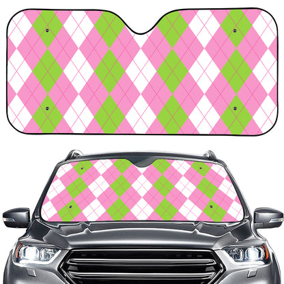 Green Pink And White Argyle Print Car Windshield Sun Shade