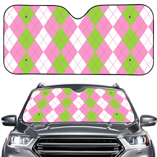 Green Pink And White Argyle Print Car Windshield Sun Shade