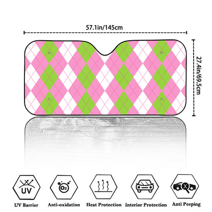 Green Pink And White Argyle Print Car Windshield Sun Shade