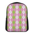 Green Pink And White Argyle Print Casual Backpack