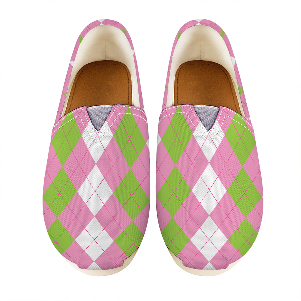 Green Pink And White Argyle Print Casual Shoes