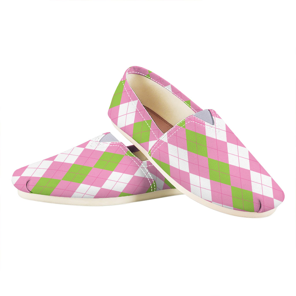 Green Pink And White Argyle Print Casual Shoes