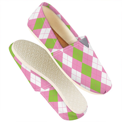 Green Pink And White Argyle Print Casual Shoes