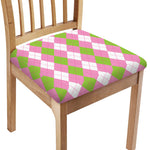 Green Pink And White Argyle Print Chair Cushion Cover