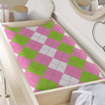 Green Pink And White Argyle Print Changing Pad Cover